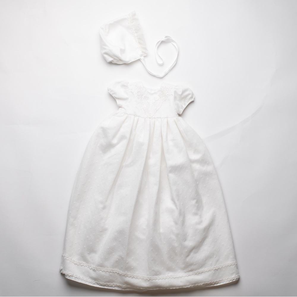 Pippa & Julie White Formal Kids Dress with Bonnet